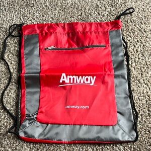 Amway Red and Gray Drawstring Bag NWOT
